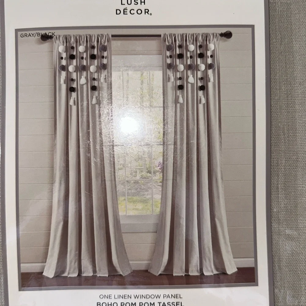 Boho Pom Pom Tassel Linen Panel 52x95